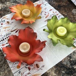 Partylite 🍁 Wispering Leaves candle Holders Trio